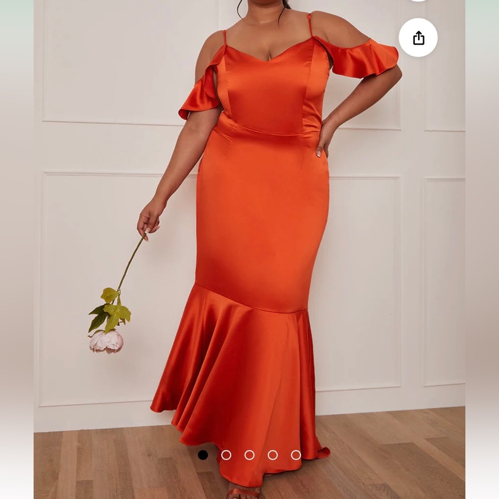 NWT Plus Size Satin Cami Strap Ruffle Detail Bodycon Dress in Rust